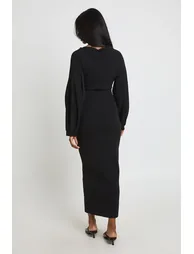 Off The Shoulder Wrap Front Midaxi Dress - black - 2