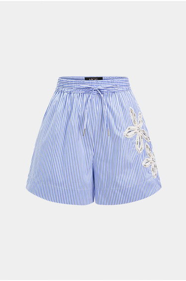 Asymmetrical Embroidery Rhinestone Tie-Up Wide Leg Shorts