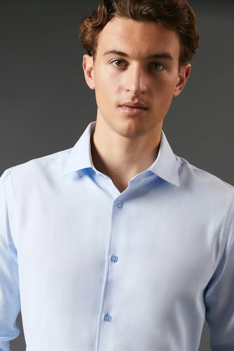 Long Sleeve Slim Fit Herringbone Shirt - 2