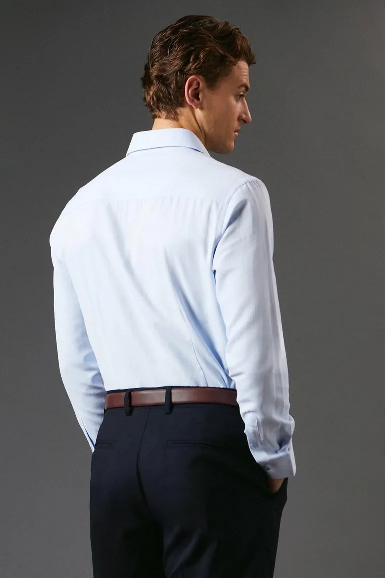Long Sleeve Slim Fit Herringbone Shirt - 3