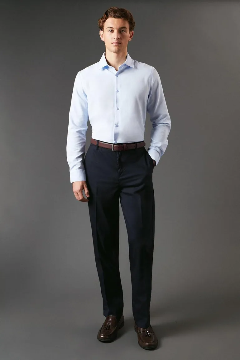 Long Sleeve Slim Fit Herringbone Shirt