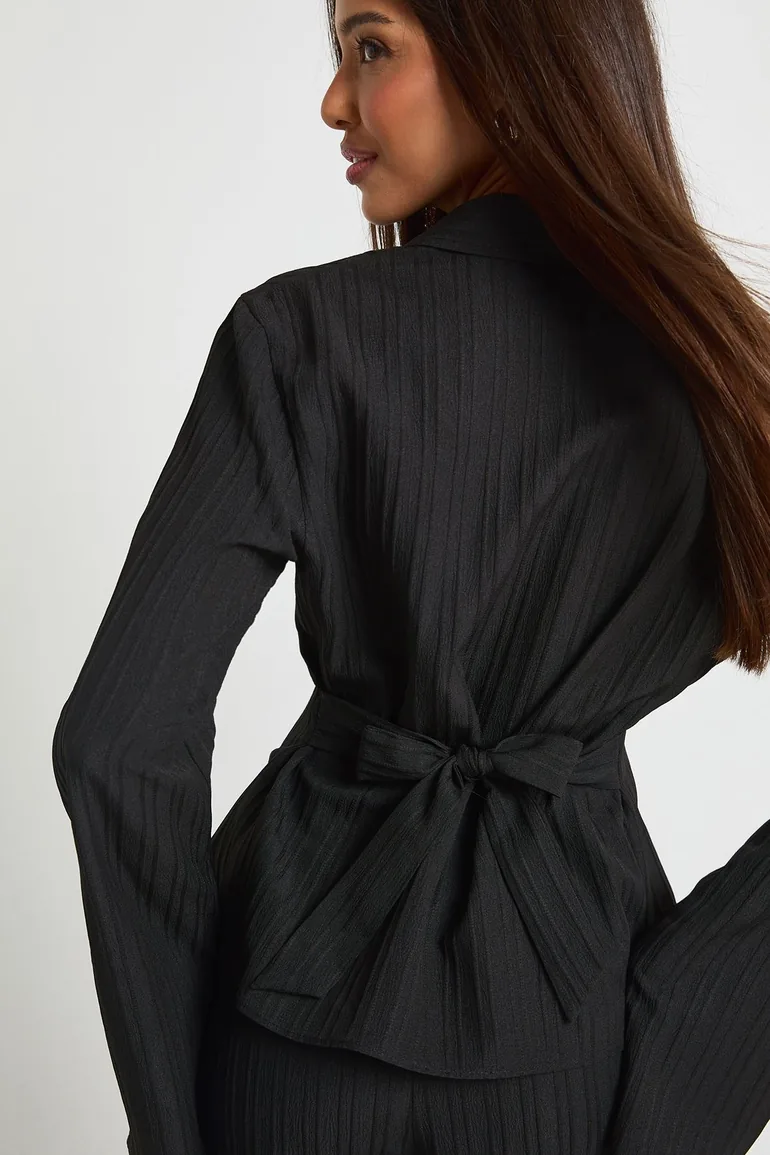 Textured Tie Back Shirt & Trouser Co-ord - black - 3