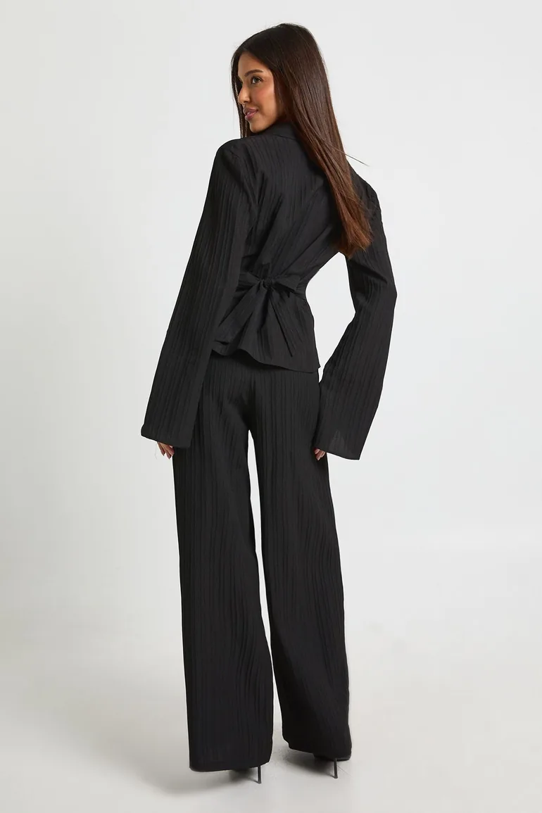 Textured Tie Back Shirt & Trouser Co-ord - black - 1