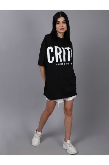 Women Black Oversized Graphic Print T-Shirt