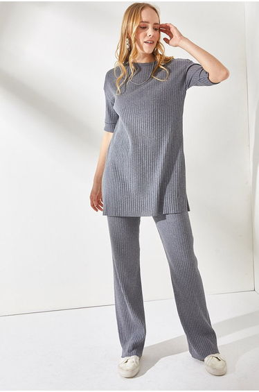Women's Anthracite Short Sleeve Tops and Bottoms Lycra Suit