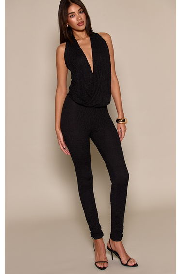 Black Lace Deep Cowl Jumpsuit
