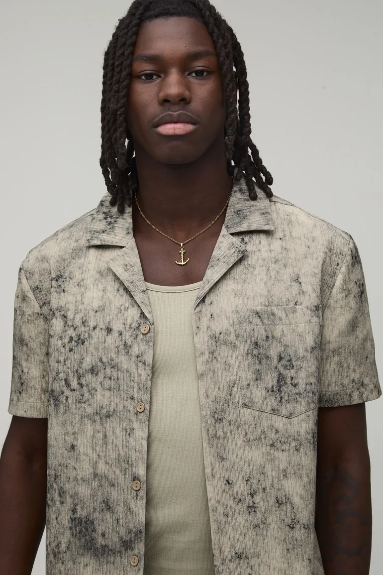 Oversized Bleach Wash Textured Shirt - taupe - 2