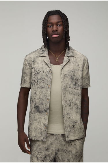 Oversized Bleach Wash Textured Shirt - taupe