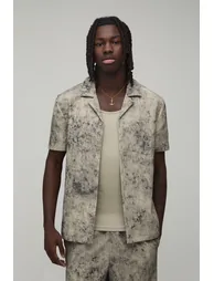 Oversized Bleach Wash Textured Shirt - taupe