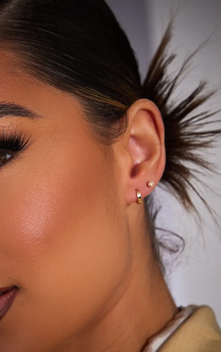 Real Gold  Plated Dainty Huggie 2 Pack Hoop Earrings