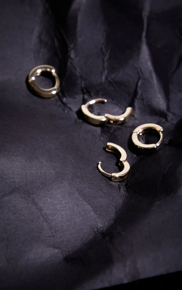 Real Gold  Plated Dainty Huggie 2 Pack Hoop Earrings - 1