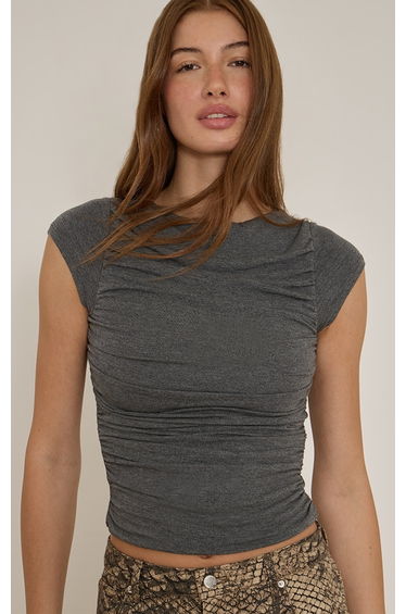 Grey Marl Soft Jersey Ruched Cap Sleeve Top