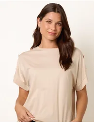 Round Neck Brochure Shoulder Detailing T-Shirt - 3