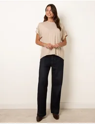 Round Neck Brochure Shoulder Detailing T-Shirt - 1
