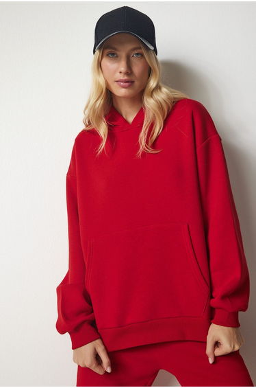 Women's Red Hooded Fleece Tracksuit Set