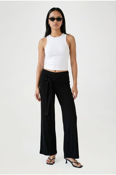 Tie Waist Flare Trouser - black