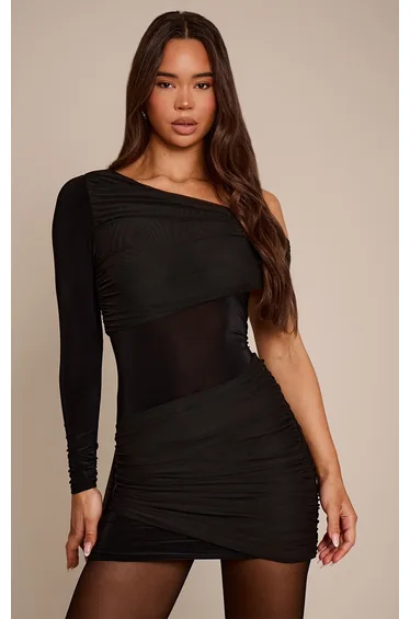 فستان بريتي ليتل ثينق أسود قصير بقصة ضيقة بأكمام طويلة