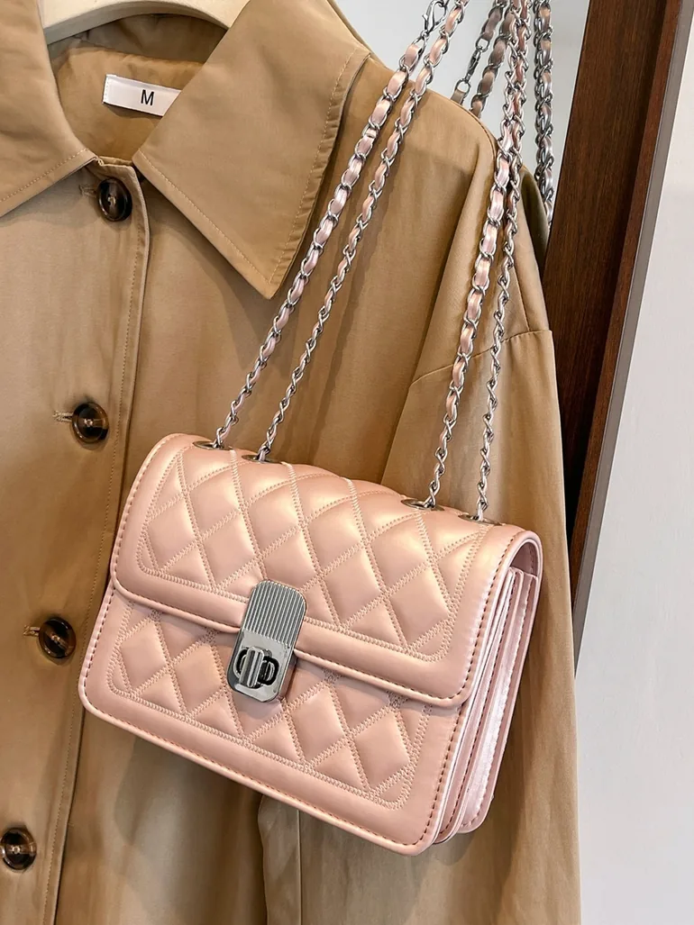 Pink Quilted Crossbody Bag - 2