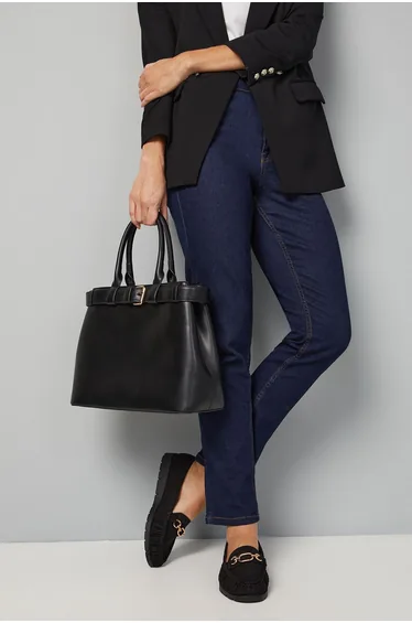 Good For The Sole: Wide Fit Mickie Faux Suede Snaffle Low Wedge Comfort Loafers