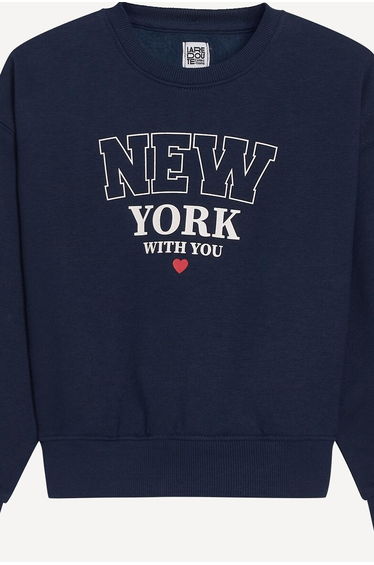 Fleece New York Slogan Print Crew Neck Sweatshirt