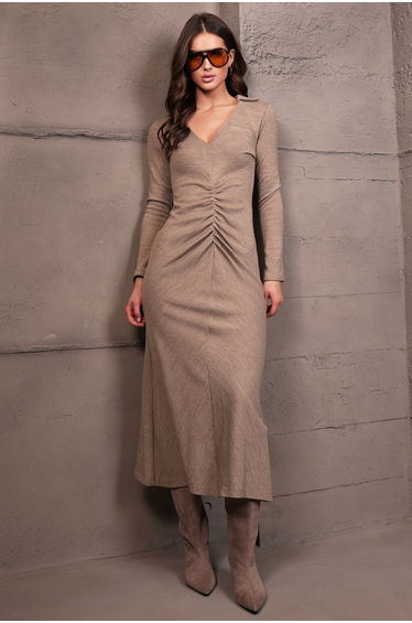 Women's Mink V-Neck Drape Detailed Knitwear Dress