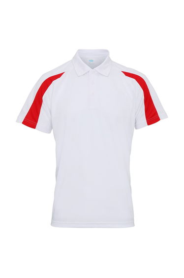 AWDis Just Cool Mens Short Sleeve Contrast Panel Polo Shirt - Arctic White/Fire Red