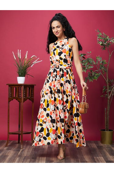 Women All-Over Print Halter Neck A-Line Maxi Dress