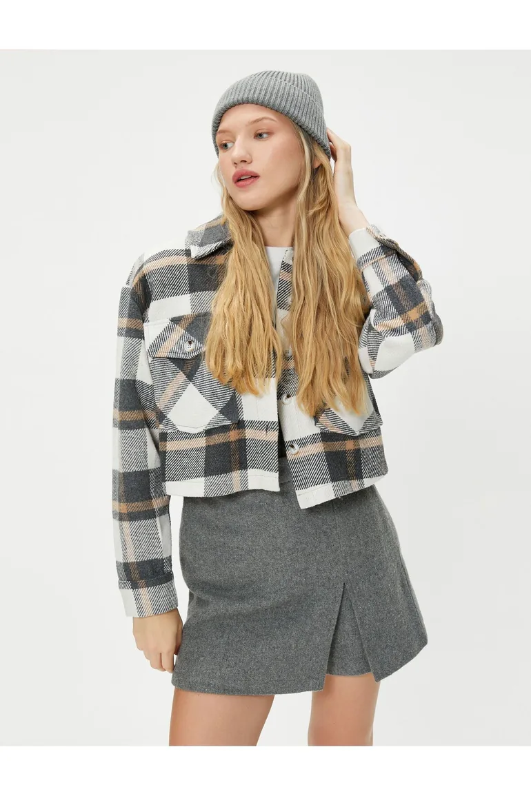 Crop Shirt Jacket Long Sleeve Soft Textured Flap Pocket Detailed - 5