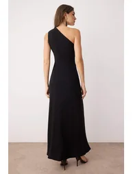 Black Body-fitting Accessory Detailed Knitted Long Elegant Evening Night Graduation Dress - 10