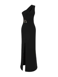 Black Body-fitting Accessory Detailed Knitted Long Elegant Evening Night Graduation Dress - 5