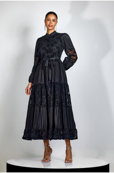 Quenna Lace Panel Long Sleeve Dress