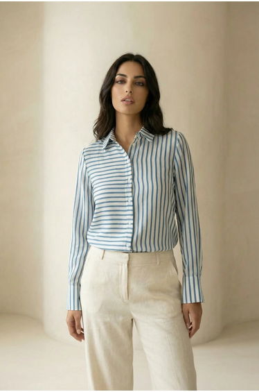 MY FASHION Striped Button-Up Shirt