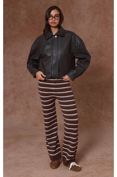 Chocolate Striped Knitted Trousers