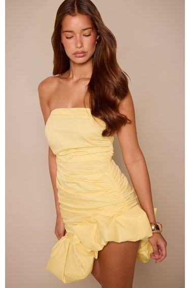 Lemon Bandeau Puffball Mini Dress