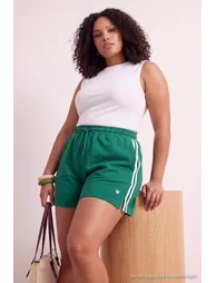 Dark Green Knitted Large Size Shorts&Bermuda with Striped Detail Minimal Embroidery on the Sides - 5