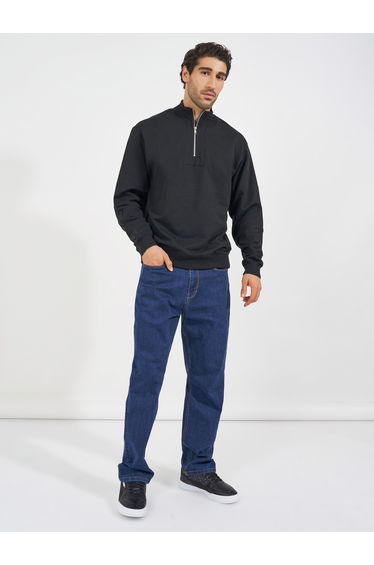Relaxed Fit Quarter Zip Fleece Sweatshirt with Front Seam Detail