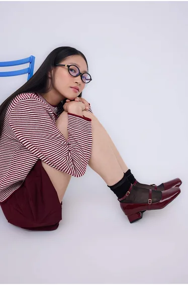 Burgundy Mary Jane Ankle Strap Square Toe Women's High Heels