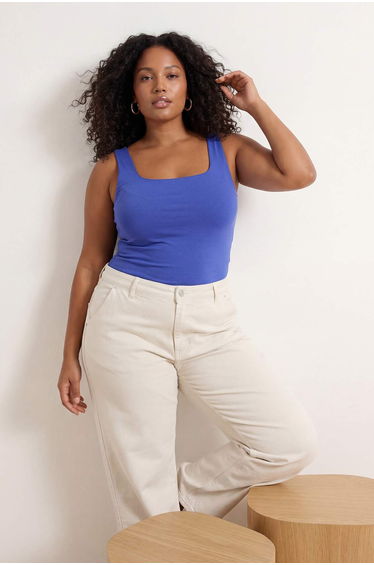 Saks Square Collar Strap Soft Buttoned Basic Knitted Large Size Undershirt