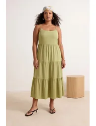 Oil Green Finike Woven Large Size Dress