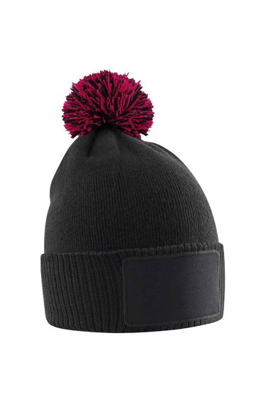 Beechfield Childrens/Kids Snowstar Patch Beanie - Black/Classic Red
