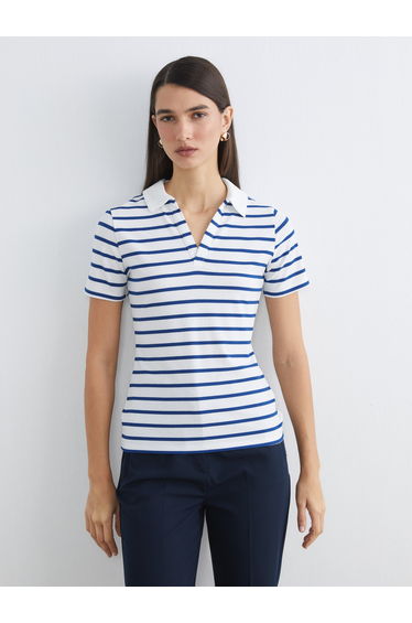 Polo Neck Striped Women's T-Shirt