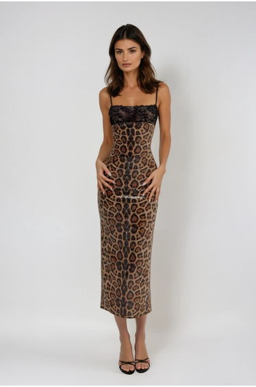 Dikla Spaghetti Sequin Leopard Maxi Dress