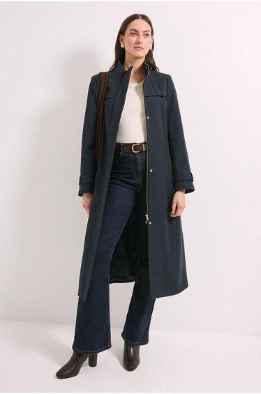 Funnel Neck Tab Sleeve Detail Coat