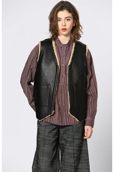 Sleeveless Jacket in Sherpa-Lined Imitation Leather