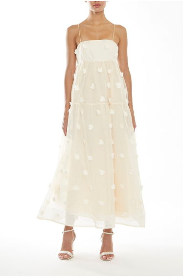 Tiffany Natural Dobby-Spot Empire Line Midaxi Cami Dress