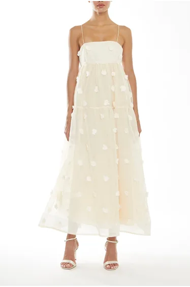 Tiffany Natural Dobby-Spot Empire Line Midaxi Cami Dress