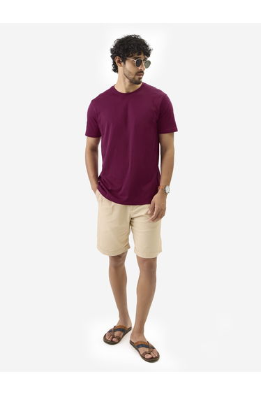 Men Burgundy Plain Interlock Cotton T-Shirt