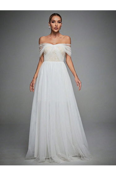 Leely Elegant Off The Shoulder Sleeveless A Line Evening Gown