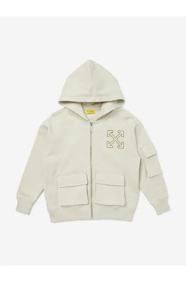 Off-White Boys Arrow Cargo Zip Up Top in Beige