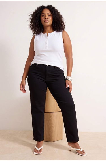 Fadeless Black High Waist Stretchy Mom Fit Denim Plus Size Jeans